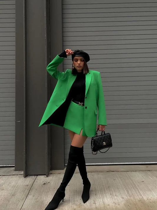 Green Straight Blazer Skirt