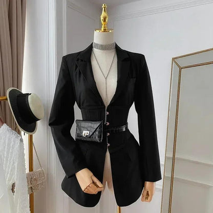 Fashionable New Women's Clothing Waist Elegant Slim Solid Color Suit