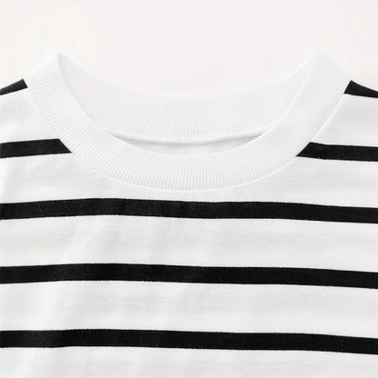 Women's Casual Loose Round Neck Vintage Stripe Long-sleeved T-shirt