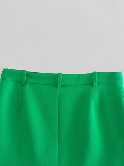 Green Straight Blazer Skirt