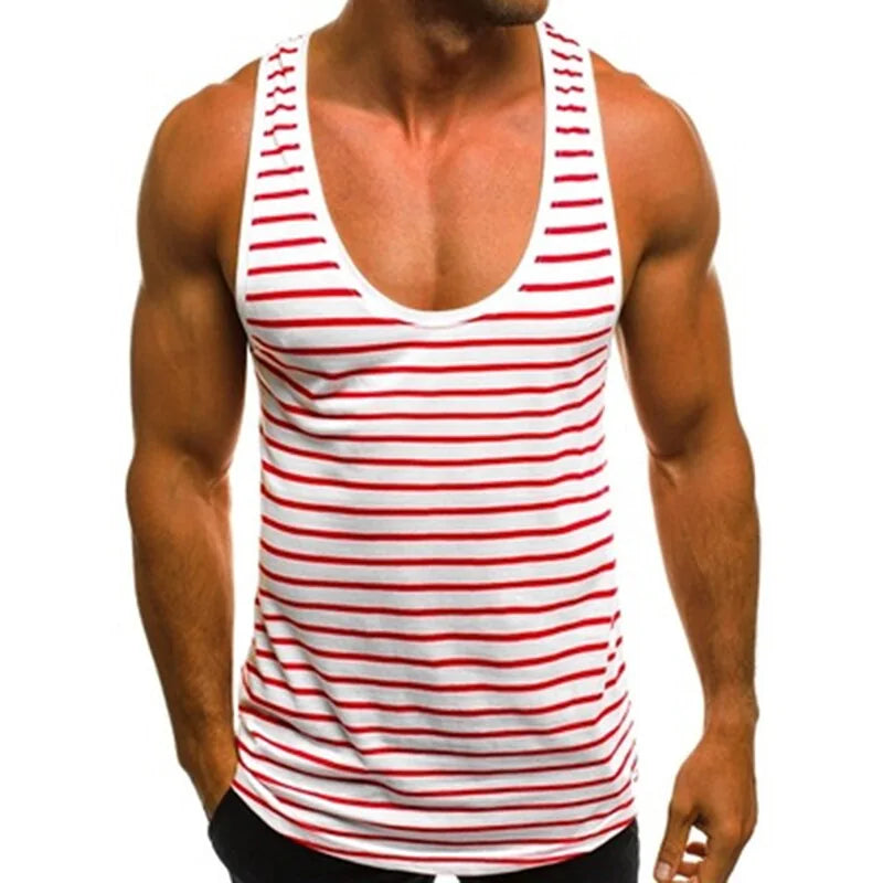 2020 Men's Striped Sleeveless O Neck Tank Tops for Summer Beach and Holidays