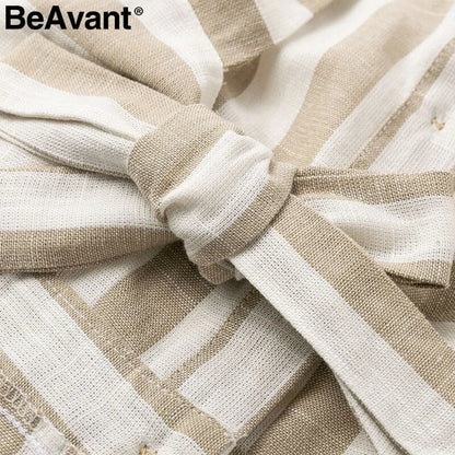 BeAvant Casual striped linen cotton dress women Button strap beach summer dress 2019 Sexy backless midi ladies dresses vestidos