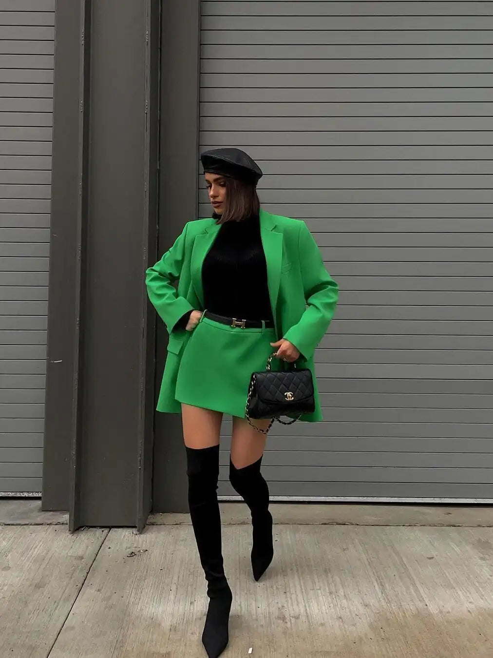 Green Straight Blazer Skirt