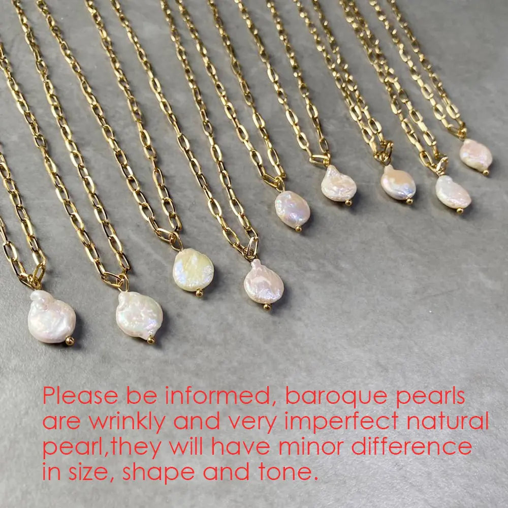 Rectangle Link Chain Pearl Necklace